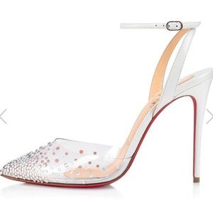AUTHENTIC Christian Louboutin
SPIKAQUEEN 100 PVC/KID IRISE
W224 VERSION BIANCO